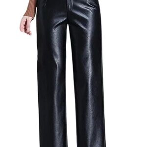 Elegant PU Leather Black Women's Pants
